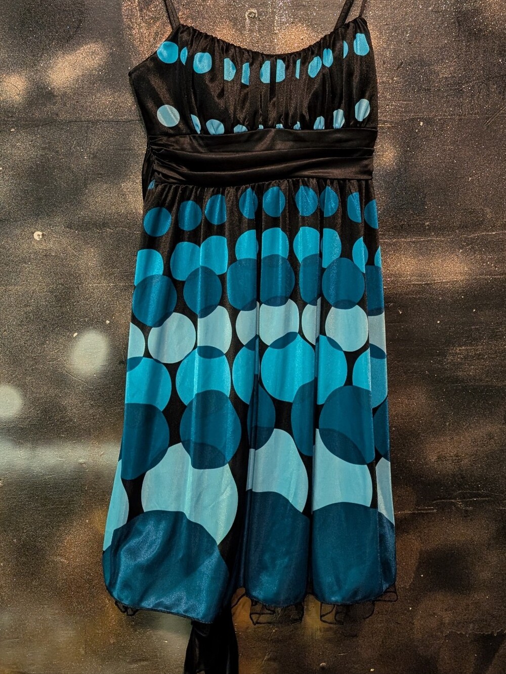 Black and Teal Polka Dot Spaghetti Strap Dress Vintage Y2k